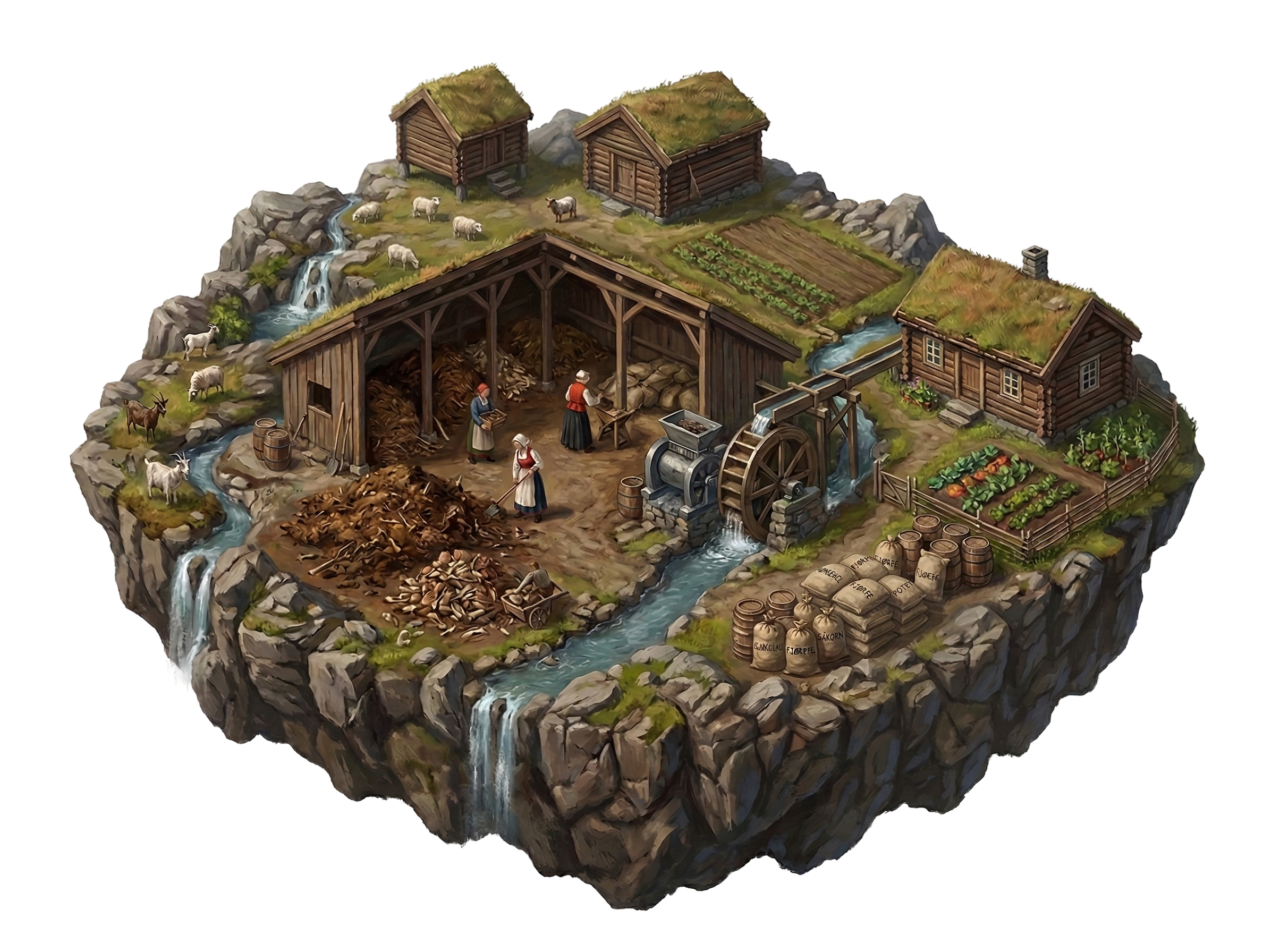 Gårdsbruk med mølle og lagring